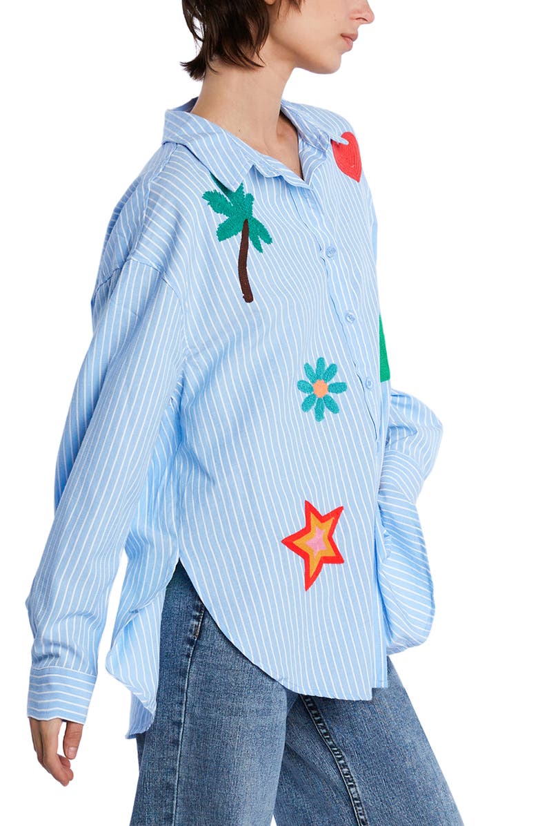 Billy T Bali Exaggerated Embroidered Button-Up Shirt, Alternate, color, Blue Prep Stripe