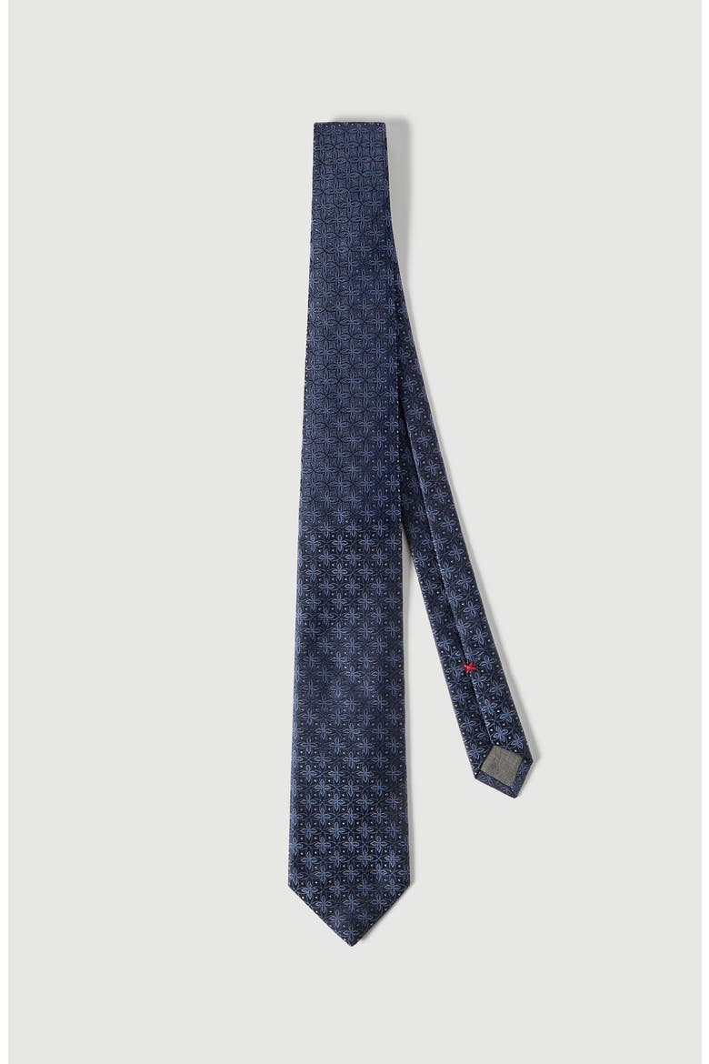 Silk tie with geometric floral pattern, Main, color, Navy Blue