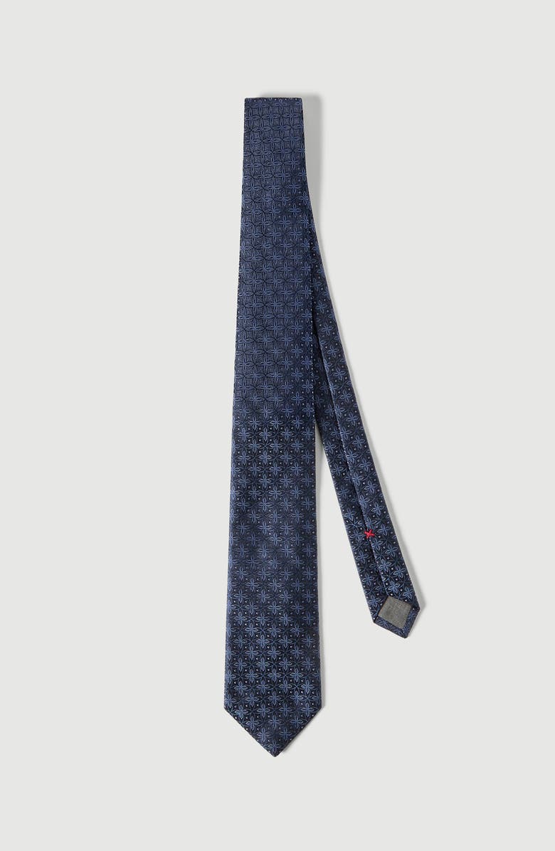 Brunello Cucinelli Silk tie with geometric floral pattern, Main, color, Navy Blue