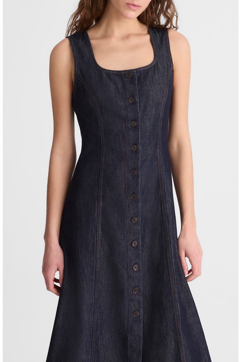 Seamed Button Front Midi Dress, Alternate, color, RINSE WASH