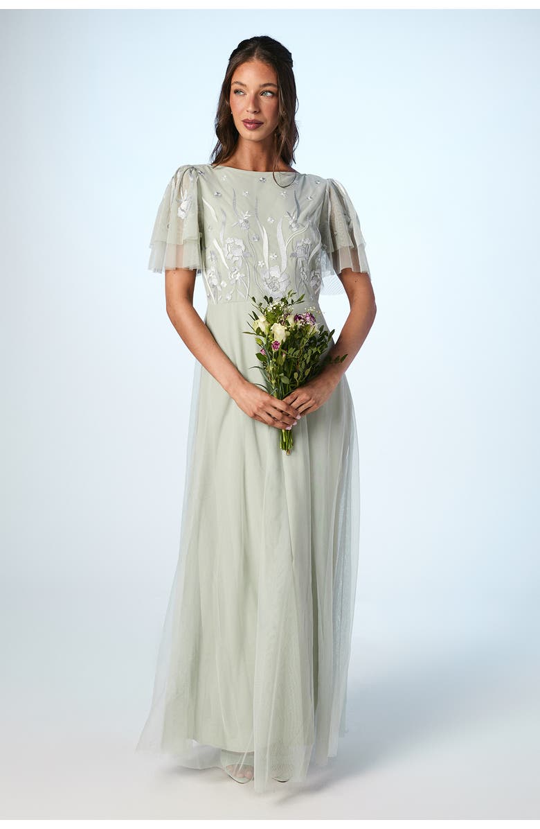 Coast Angel Sleeve Maxi Bridesmaids Dress, Main, color, Sage