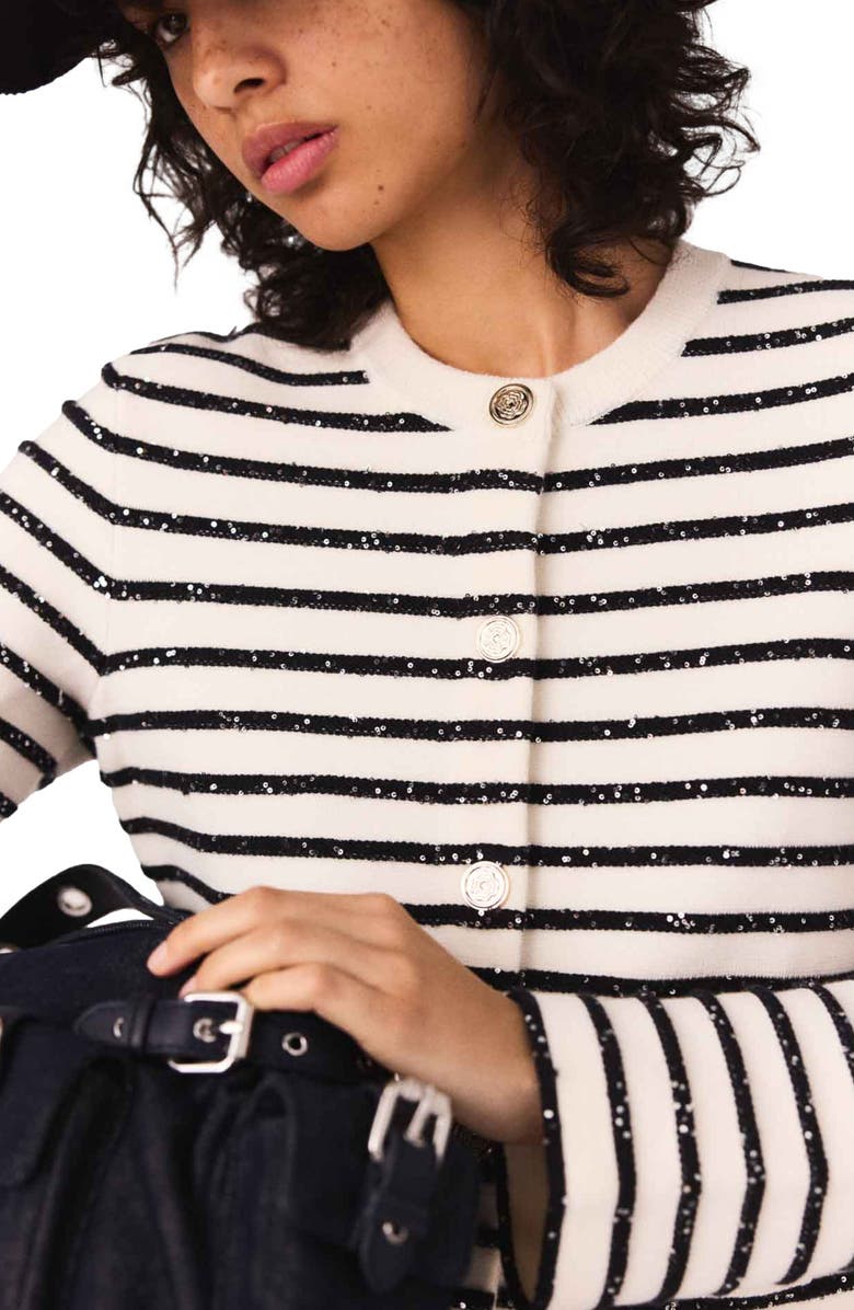 maje Sequined wool cardigan, Alternate, color, White/Navy