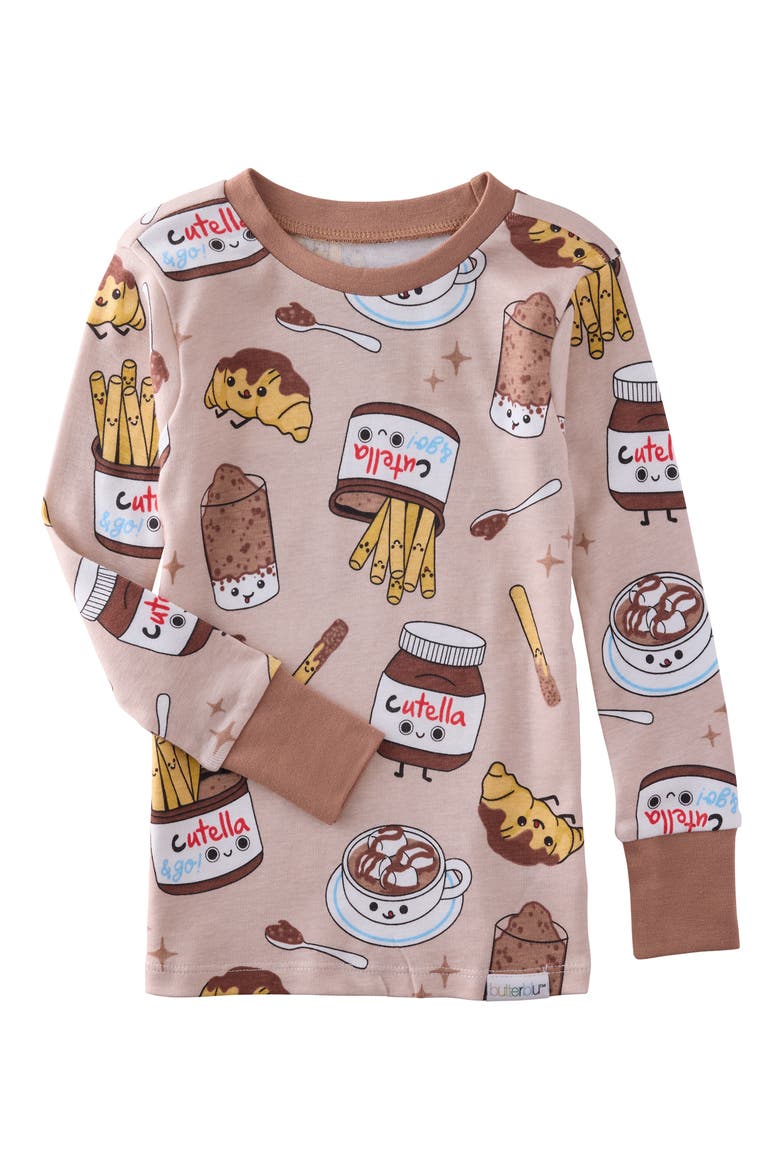 Kids' Zen Print Fitted Organic Cotton Two-Piece Pajamas, Alternate, color, CHOC FULL OF CUTE