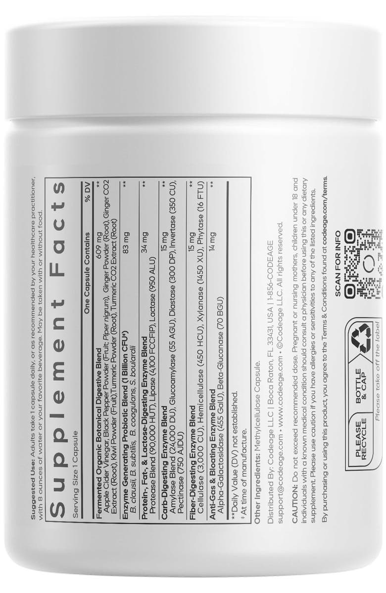 Codeage Fermented Digestive Enzymes Supplement, Alternate, color, White