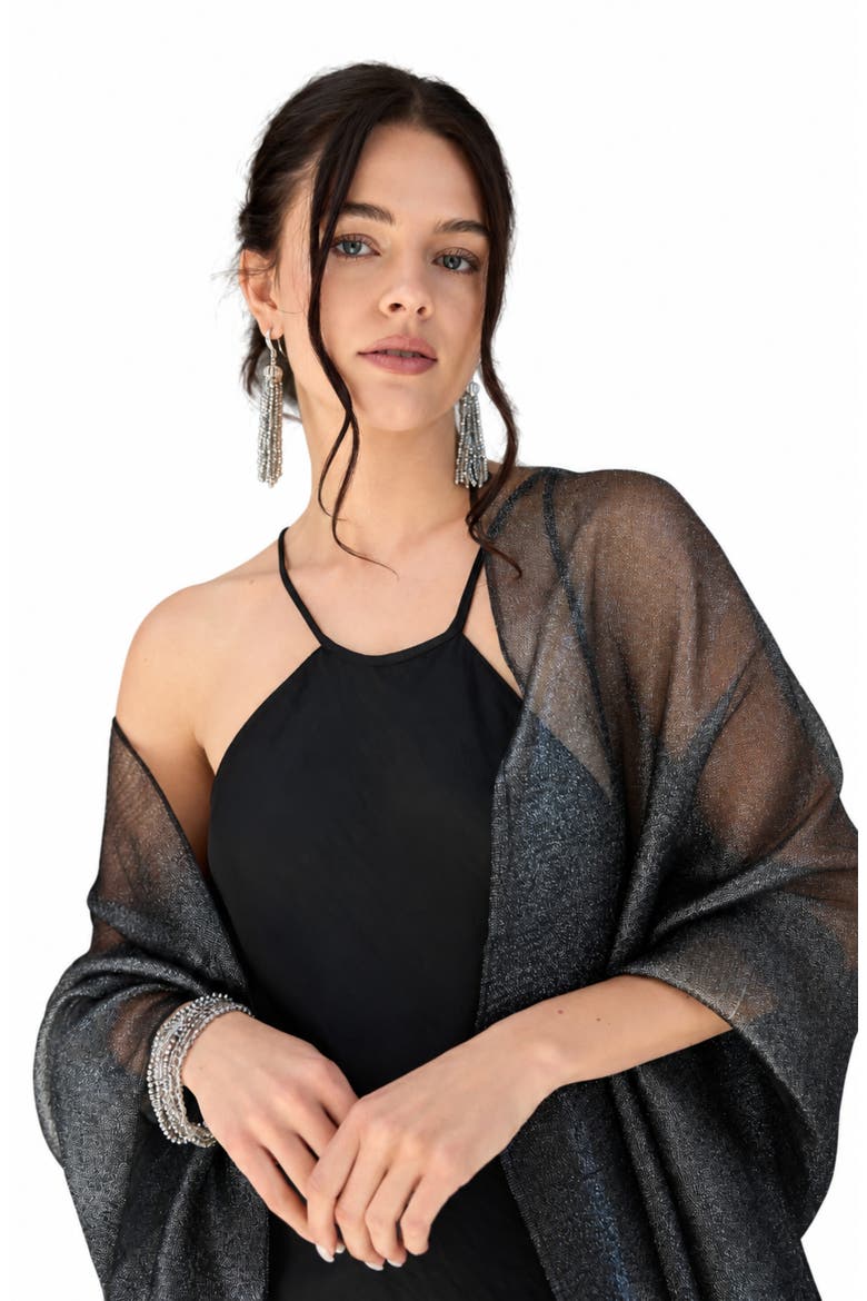 Glitz Shimmer Silk Scarf, Alternate, color, BLACK