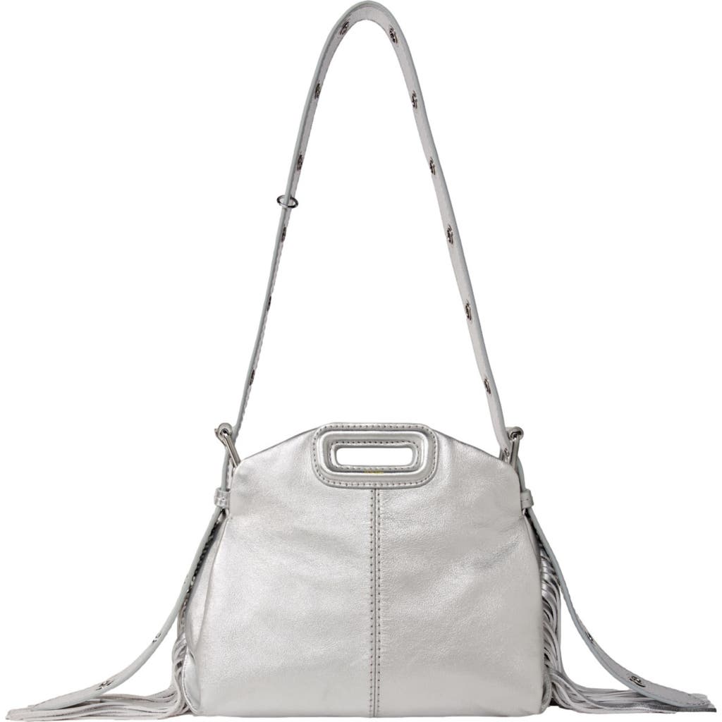 Maje Metallic Leather Miss M Mini Bag In Silver