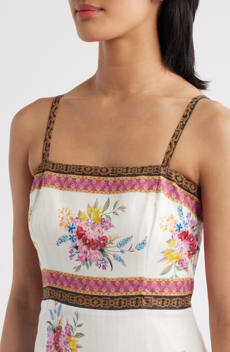 Elie Tahari The Annalise Sleeveless Linen Blend Midi Dress, Alternate, color, Tiara Garden Print