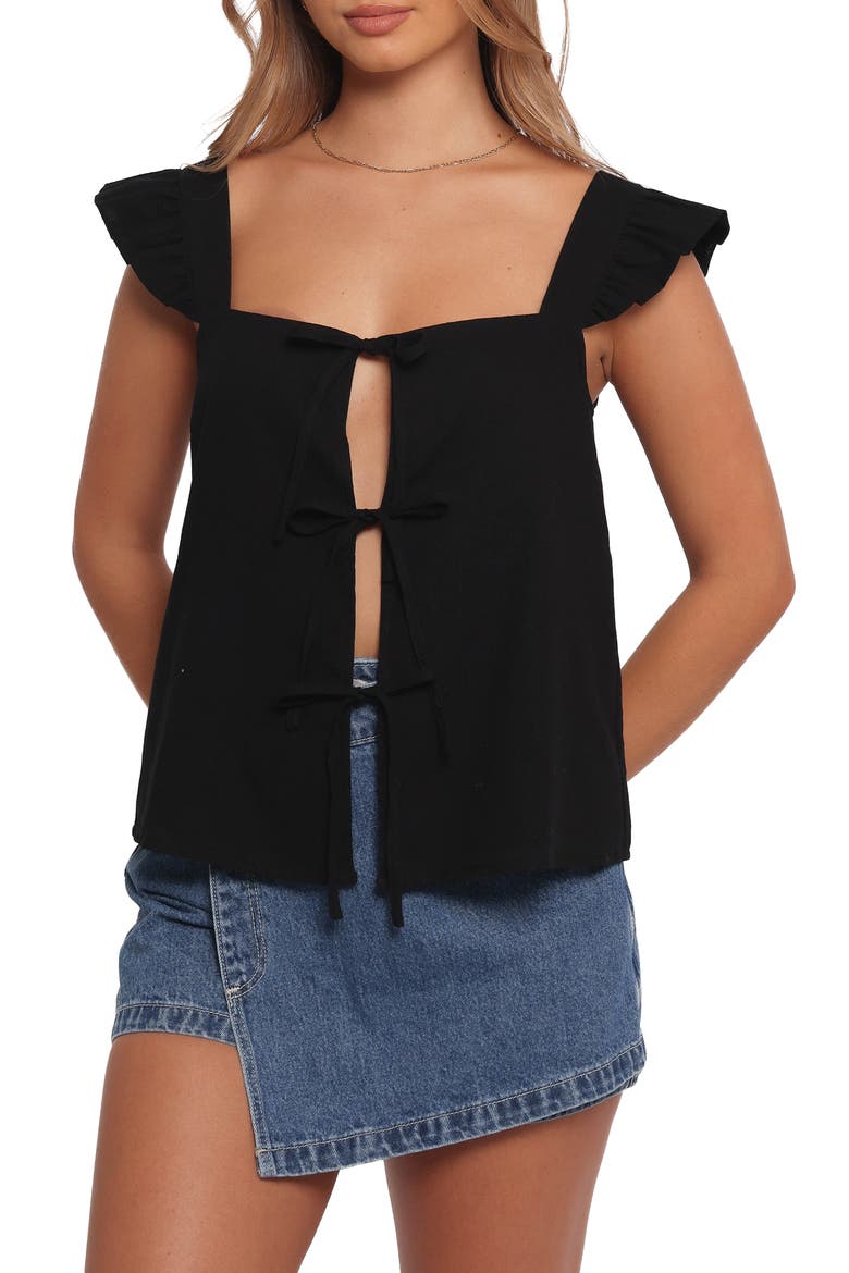 Elsie Cotton Tie Front Top, Main, color, BLACK
