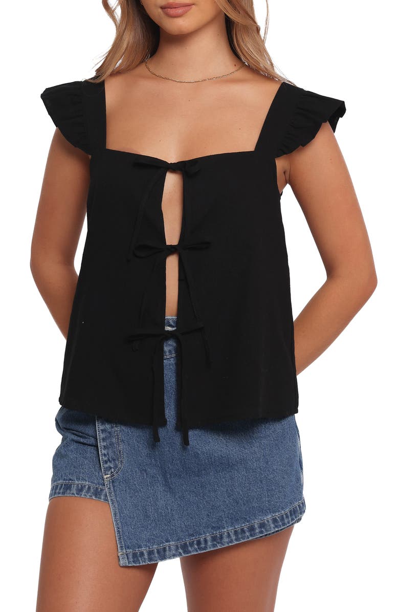 Petal & Pup Elsie Cotton Tie Front Top, Main, color, Black