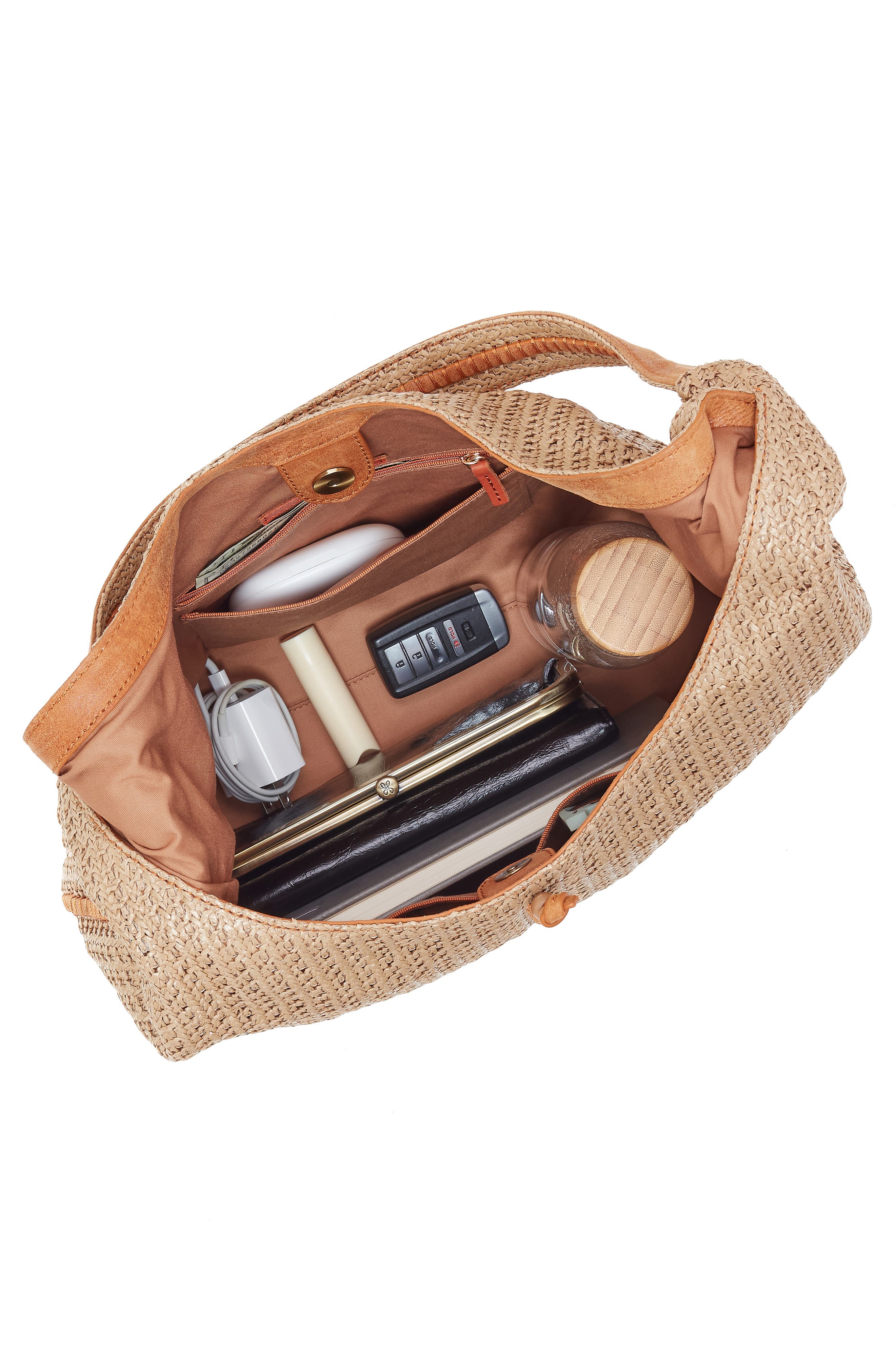 HOBO La Jolla Straw & Leather Hobo Bag, Alternate, color, Meadow Woven Straw