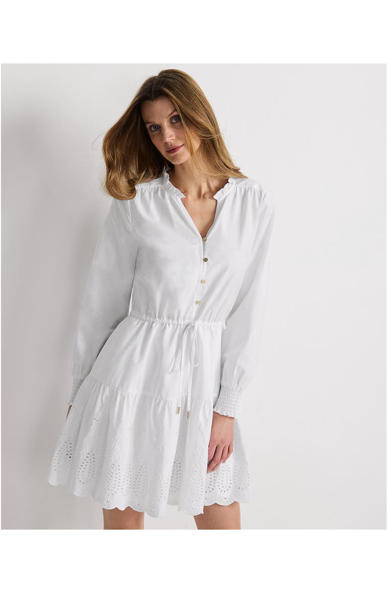 Lands' End Long Sleeve Eyelet Mini Popover Dress, Alternate, color, White Eyelet