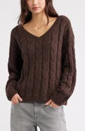 BP. Cable Knit V-Neck Cotton Blend Sweater