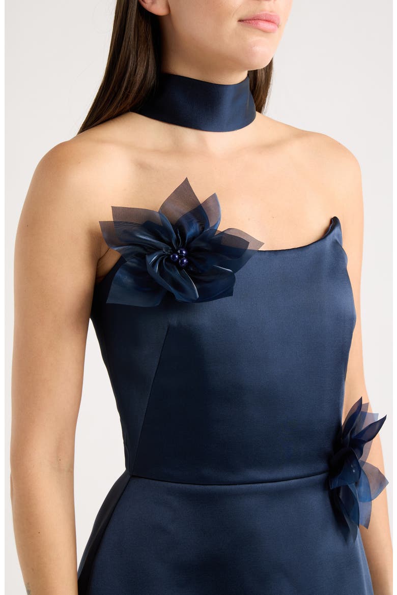 Lori Floral Appliqué Satin Cocktail Minidress, Alternate, color, NAVY