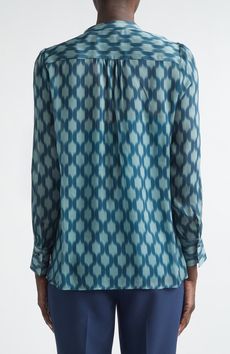 ST. JOHN Geometric Print Silk Georgette Top, Alternate, color, Tourmaline Ice Blue Multi