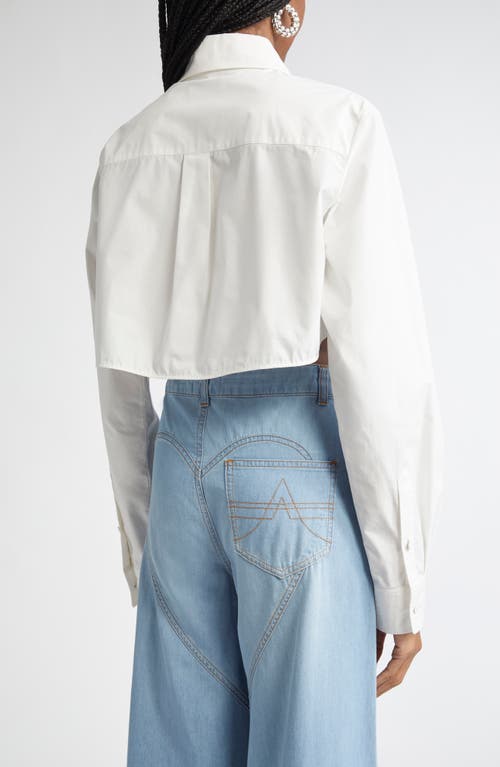 Area Crystal Rosette Crop Poplin Button-up Shirt In Off White
