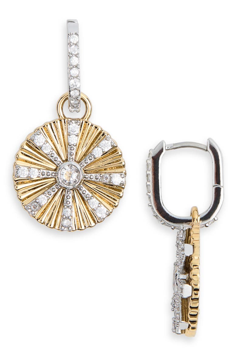 Cubic Zirconia Fluted Drop Hoop Earrings, Main, color, CLEAR- TWO TONE