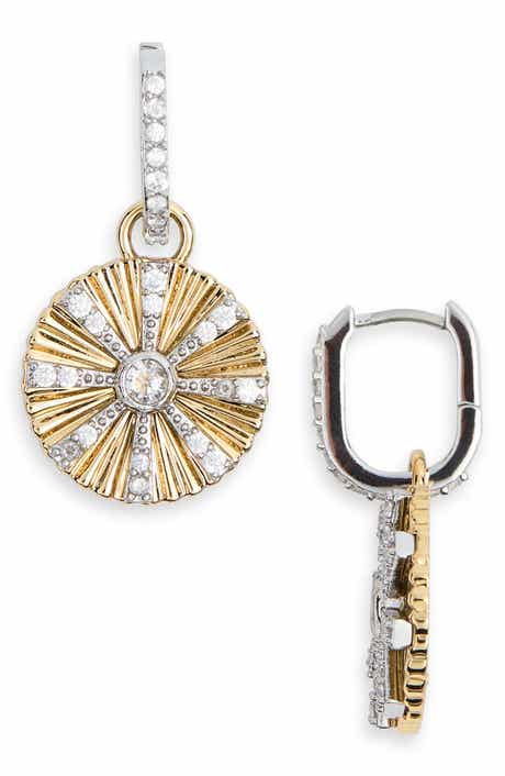 Cubic Zirconia Fluted Drop Hoop Earrings