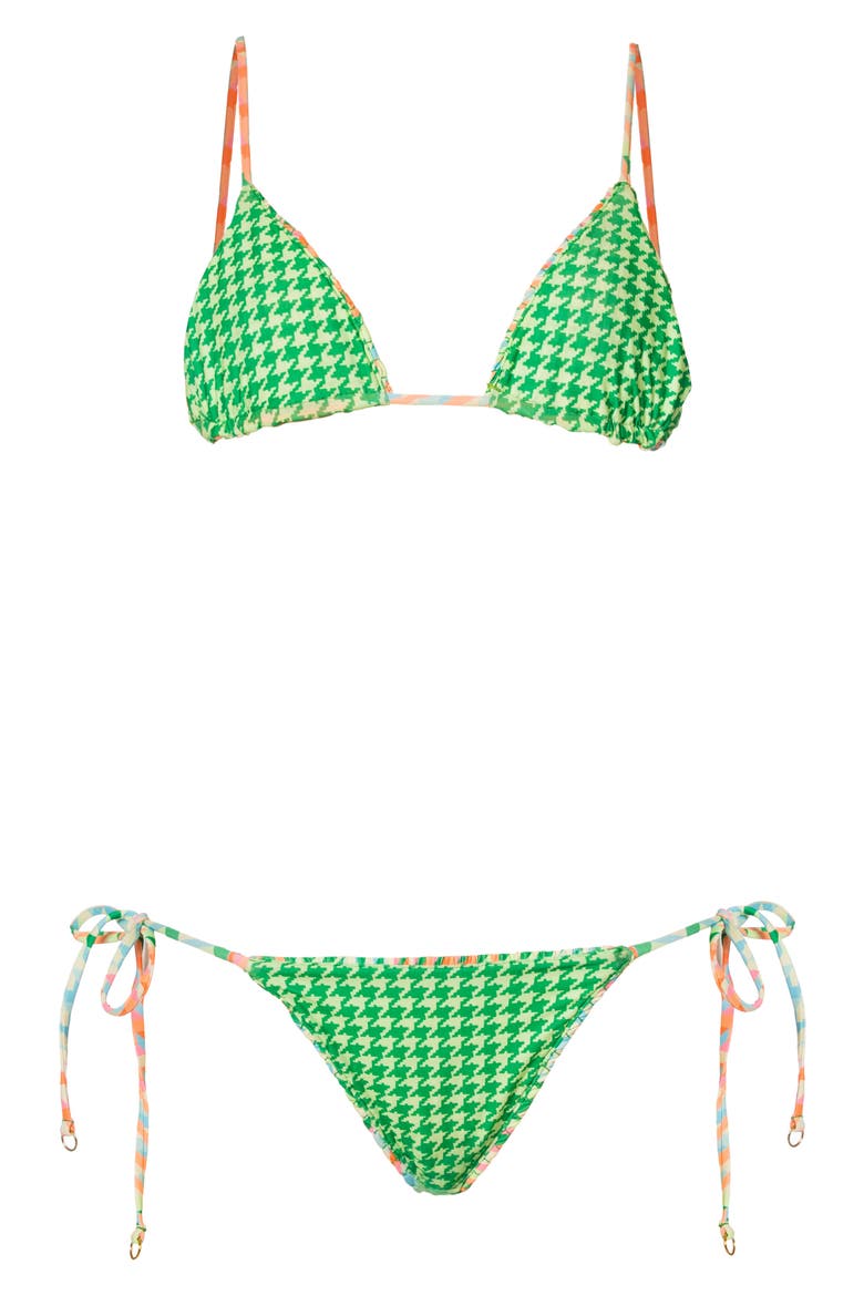 Dreamy Grid Sunflash Side Tie Bikini Bottoms, Alternate, color, OPEN GREEN
