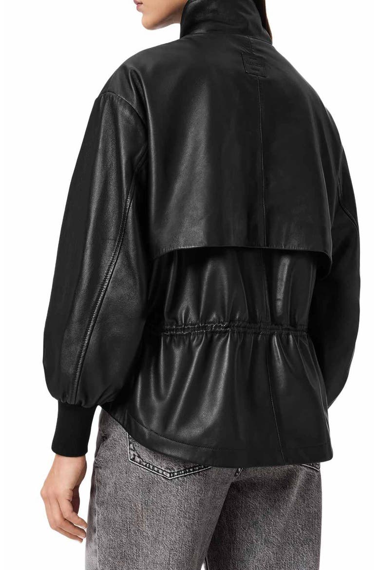 Flor Leather Peplum Jacket, Alternate, color, BLACK