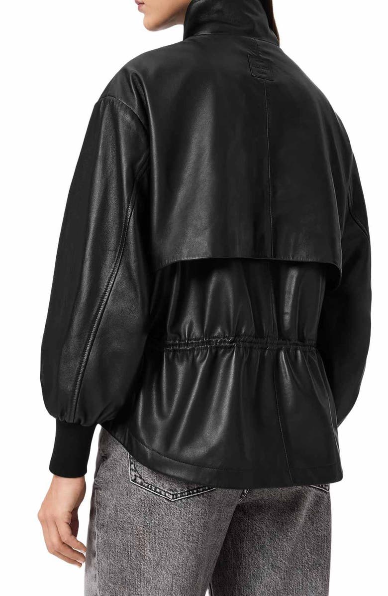 AllSaints Flor Leather Peplum Jacket, Alternate, color, Black