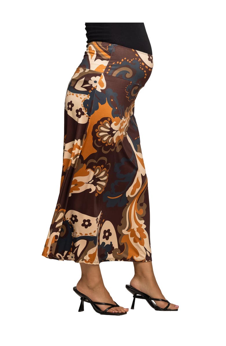 24seven Comfort Apparel Elastic Waist Maxi Skirt Print, Alternate, color, Brown Multi