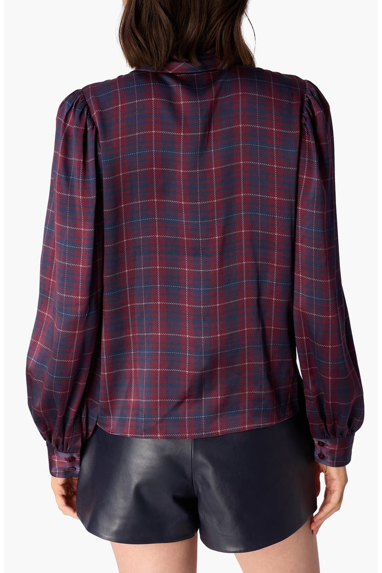 Rema Silk Charmeuse Tie Neck Top, Alternate, color, PLUM PLAID