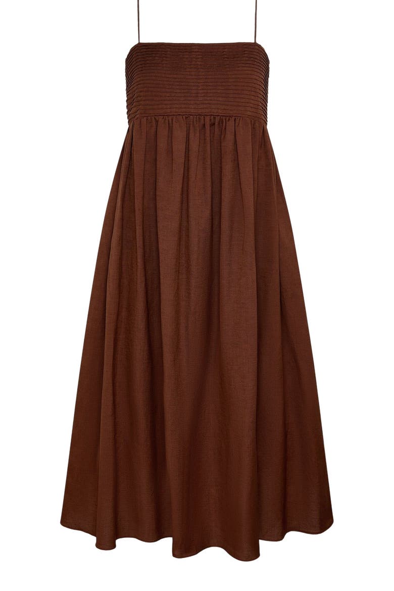 A-Line Pintuck Midi Dress, Alternate, color, Brown