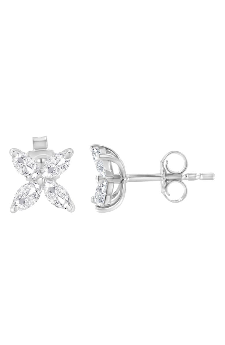 Haus of Brilliance 14K Gold 1/2 Ct Marquise Diamond 8 Stone Floral Leaf Stud Earrings, Alternate, color, White