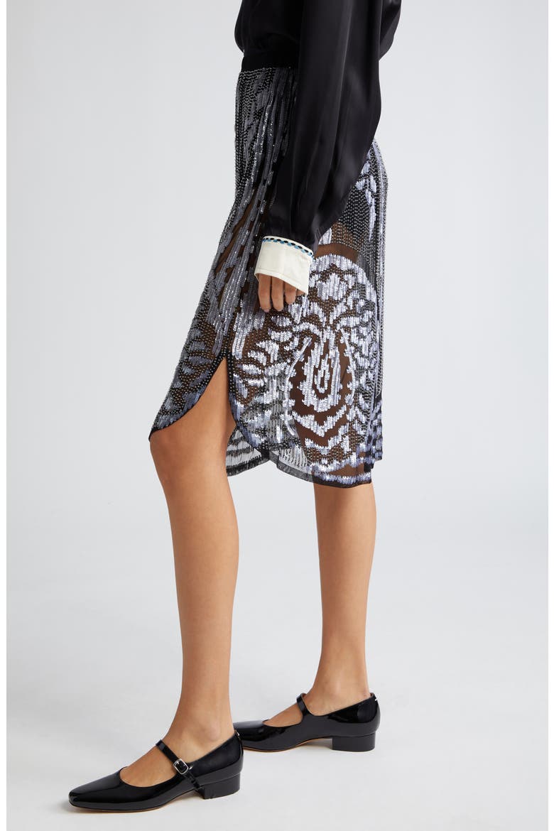 Hyatt Bead & Sequin Embellished Sheer Mesh Skirt, Alternate, color, BLACK SILVER