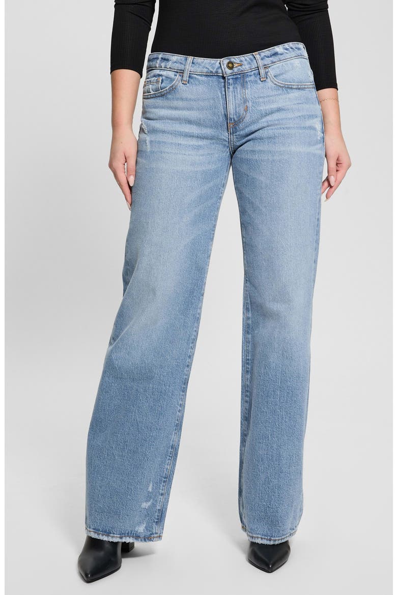 Low Rise Distressed Slouchy Straight Leg Jeans, Main, color, BLUE