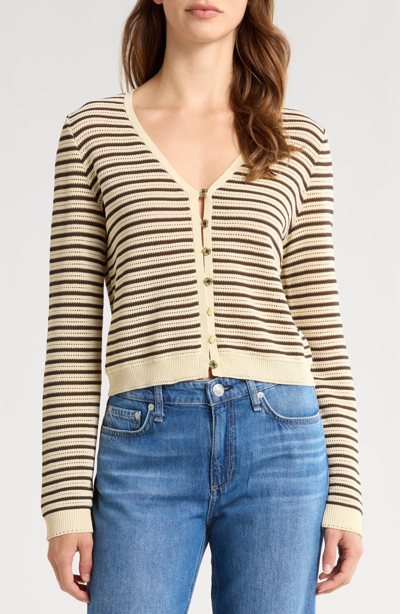 rag & bone Zoey Stripe Open Stitch Cotton Blend Cardigan, Main, color, Beigemult