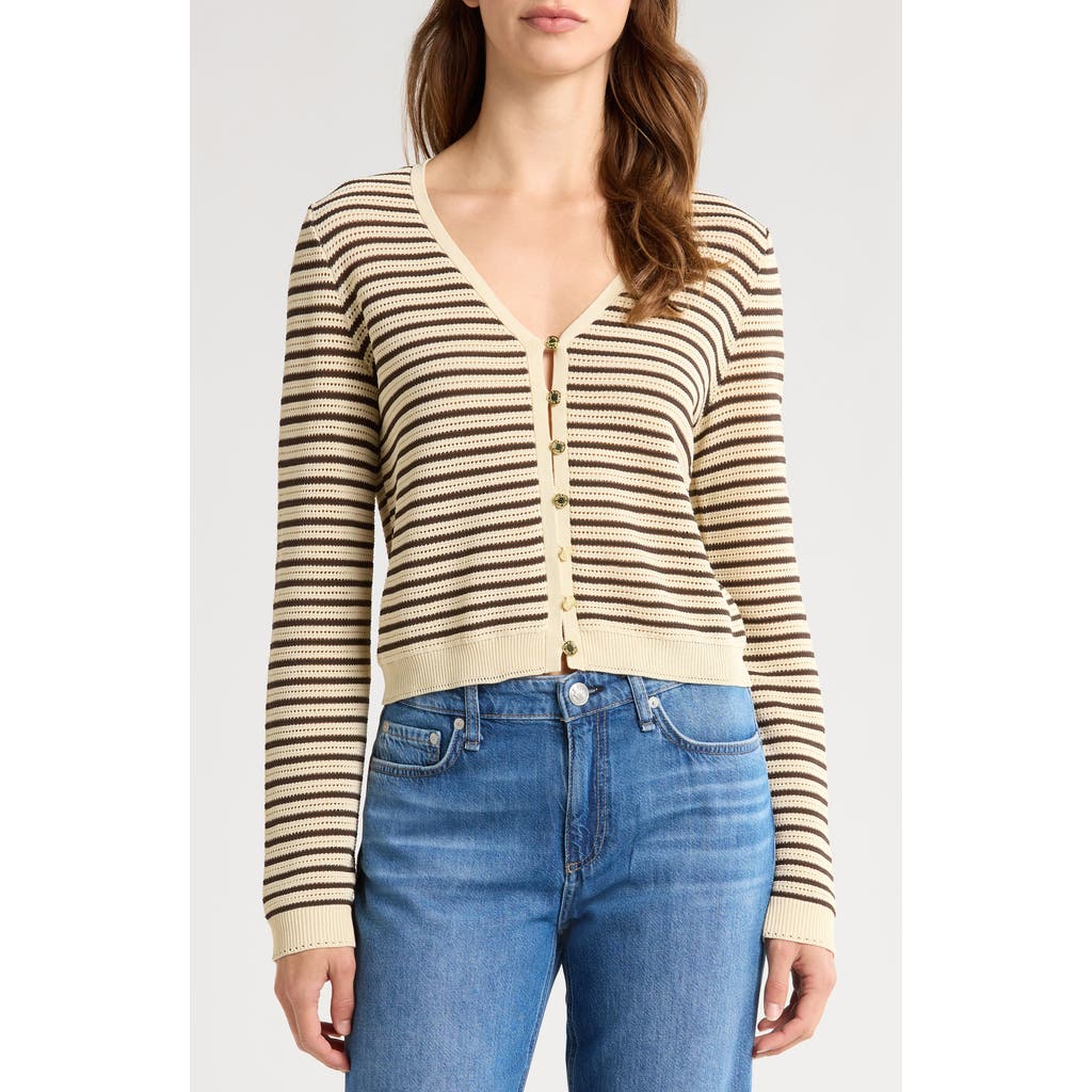 Rag & Bone Zoey Stripe Open Stitch Cotton Blend Cardigan In Yellow