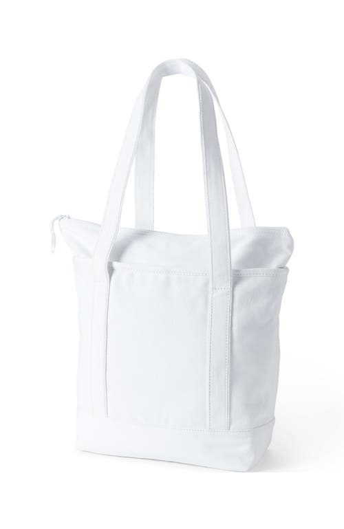 Lands' End Zip Top Long Handle Canvas Tote Bag In White