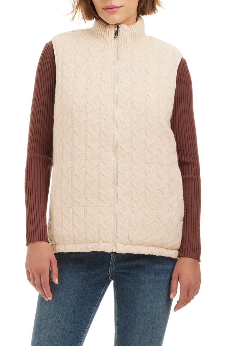 Reversible Zip Cable Stitch & Puffer Vest, Main, color, VANILLA LATTE