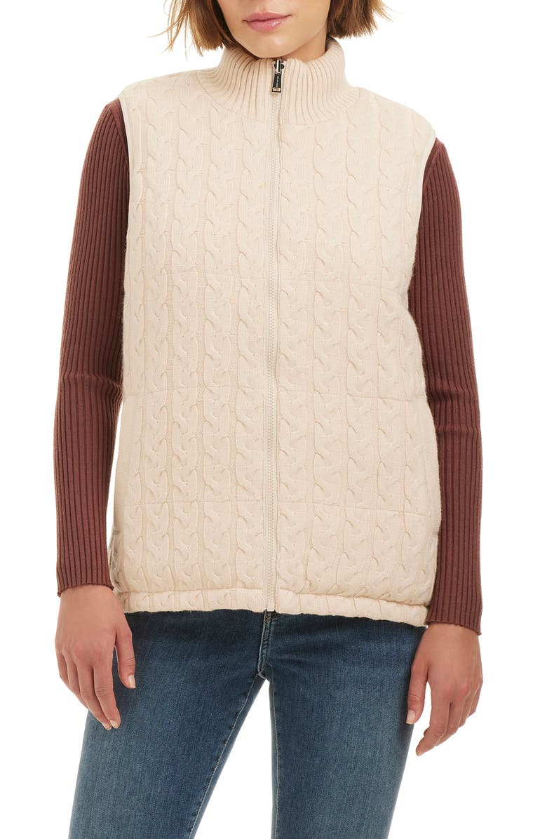 Sanctuary Reversible Zip Cable Stitch & Puffer Vest, Main, color, Vanilla Latte