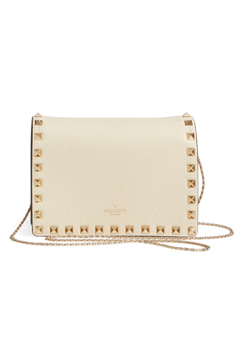 Rockstud Leather Pouch Wallet on a Chain, Alternate, color, IVORY