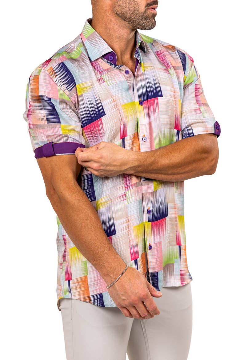 Galileo Marthy Short Sleeve Button-Up Shirt, Alternate, color, WHITE MULTI