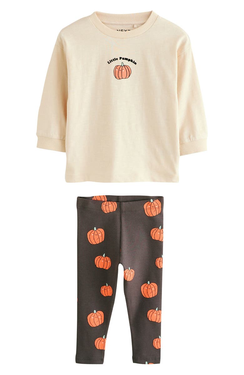 NEXT Kids' Pumpkin Long Sleeve T-Shirt & Leggings Set, Main, color, Neutral