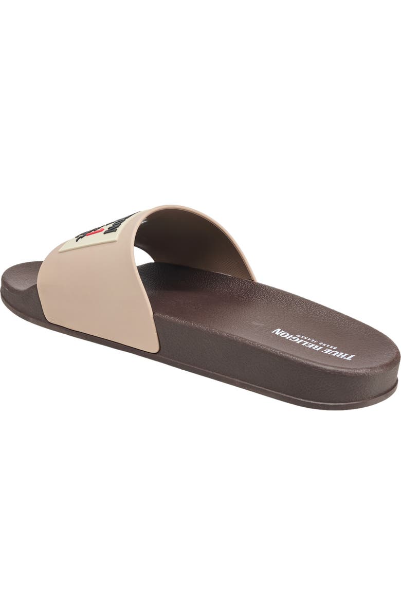 True Religion Kendrick Logo Slide, Alternate, color, Brown