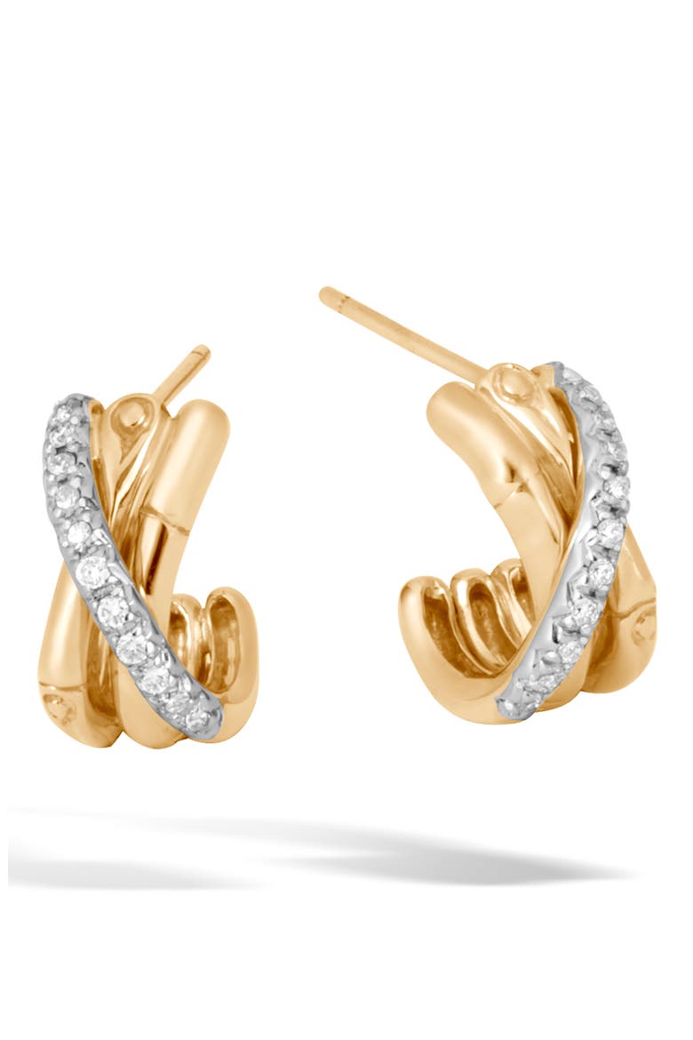 Bamboo Gold & Diamond Small J-Hoop Earrings, Main, color, GOLD/ DIAMOND