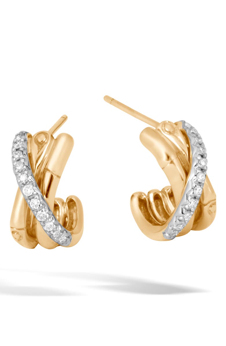 John Hardy Bamboo Gold & Diamond Small J-Hoop Earrings, Main, color, 