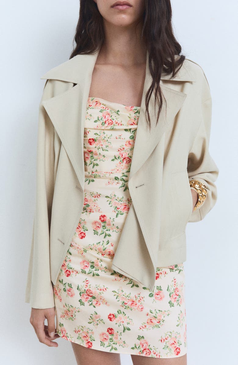 MANGO Pleated Strapless Minidress, Alternate, color, Ecru