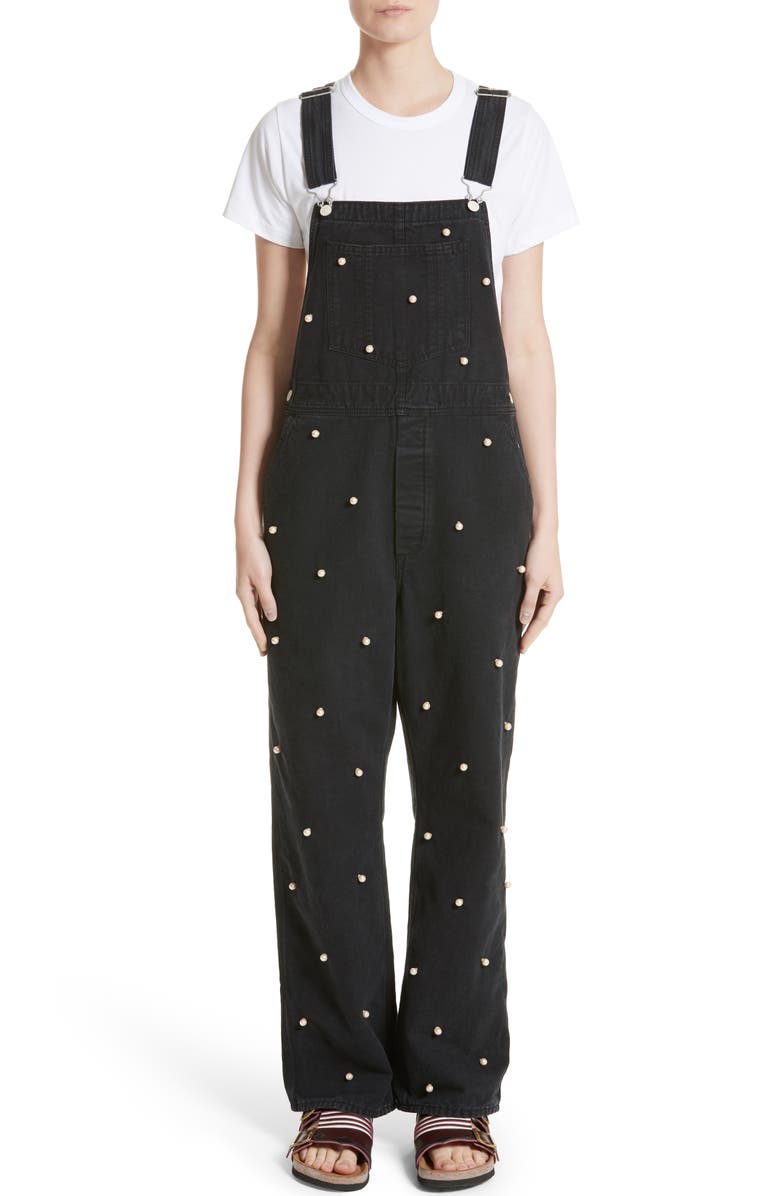 Tu es mon Trésor Imitation Pearl Embellished Overalls, Main, color,