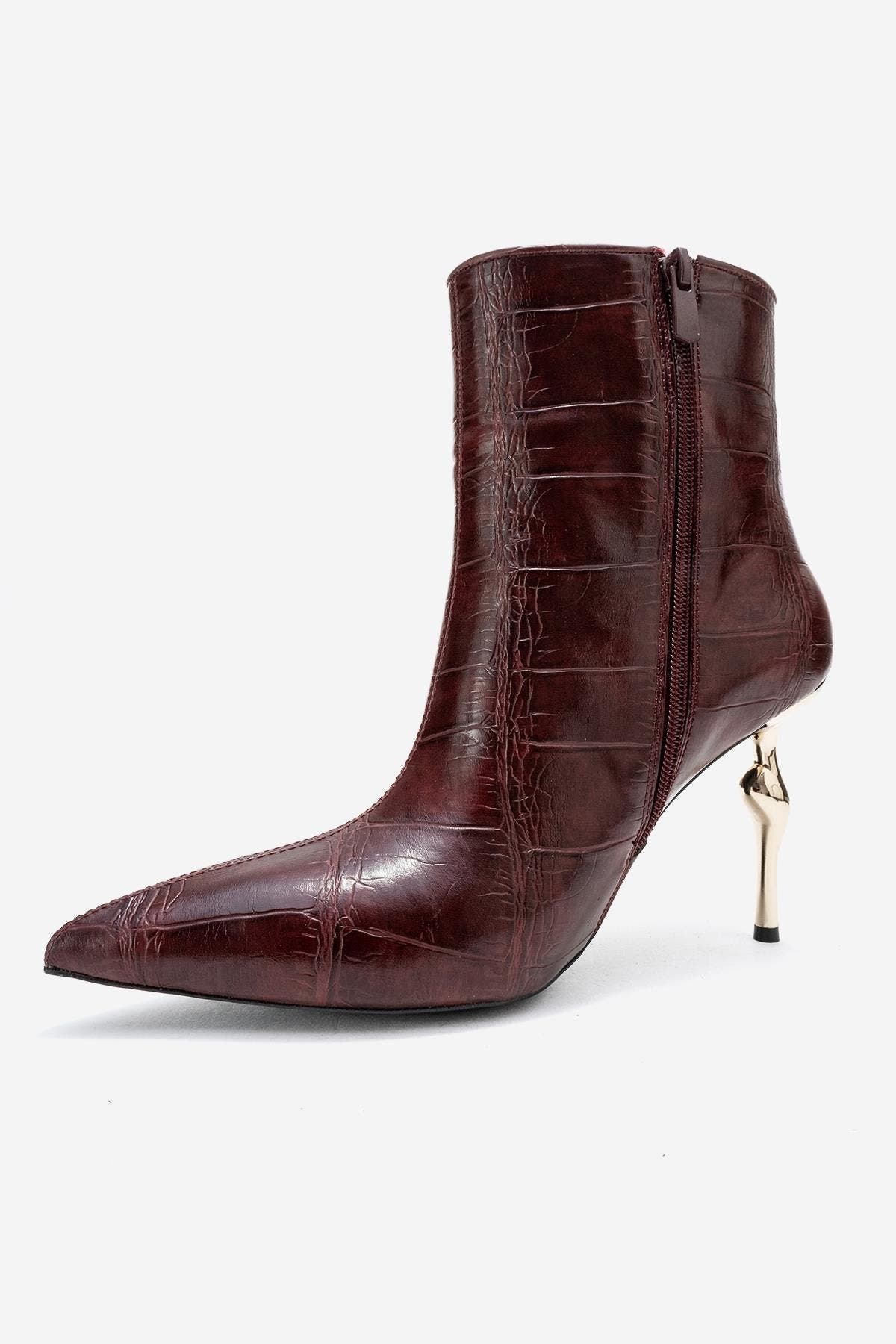 Crista Pointed Toe Bootie, Alternate, color, Burgundy Print Faux Leather