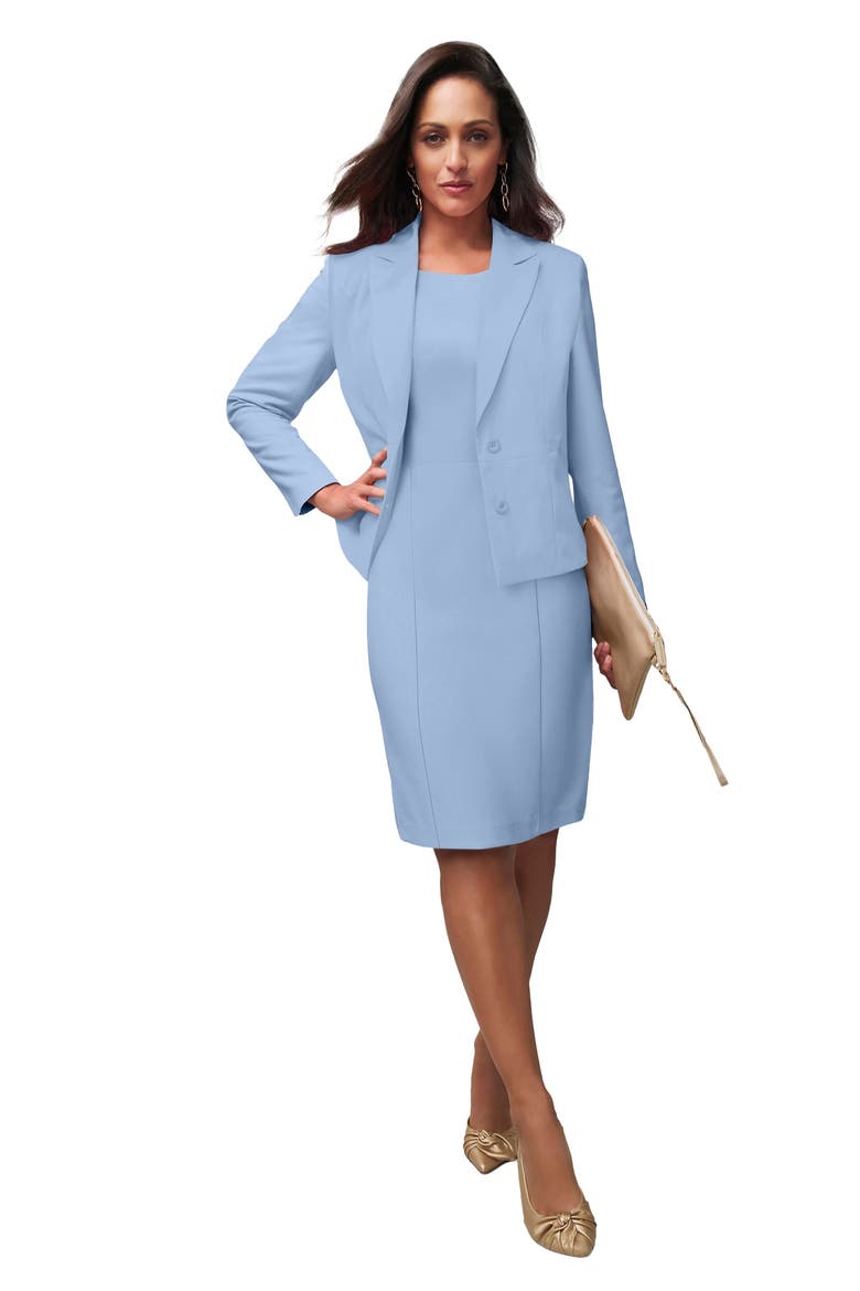 Stretch Crepe Single Breasted Jacket Dress, Main, color, AZURE MIST