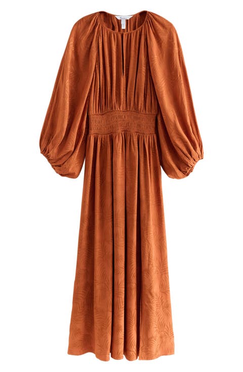 Tonal Jacquard Long Sleeve Maxi Dress