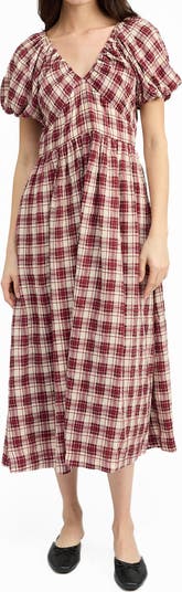 En Saison Colebee Plaid Puff Sleeve Maxi Dress | Nordstrom