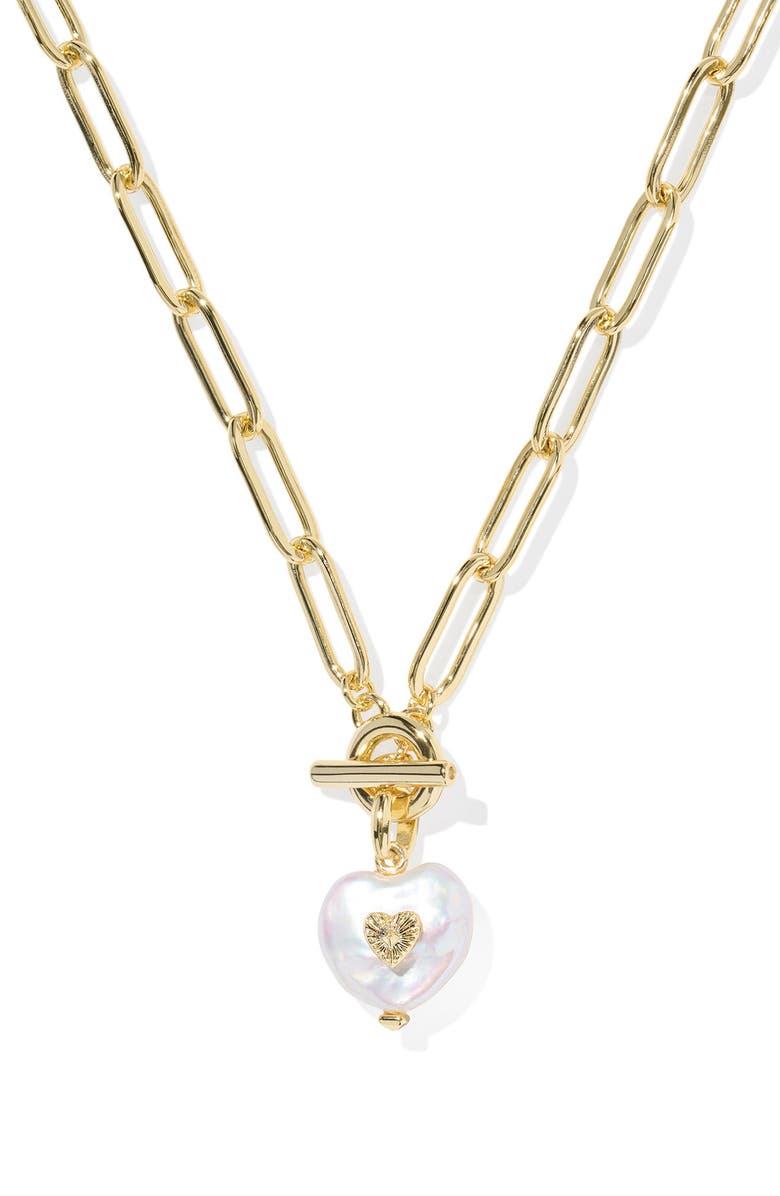 Kendra Scott Sasha Heart Pendant Necklace, Alternate, color, Gold Freshwater Pearl