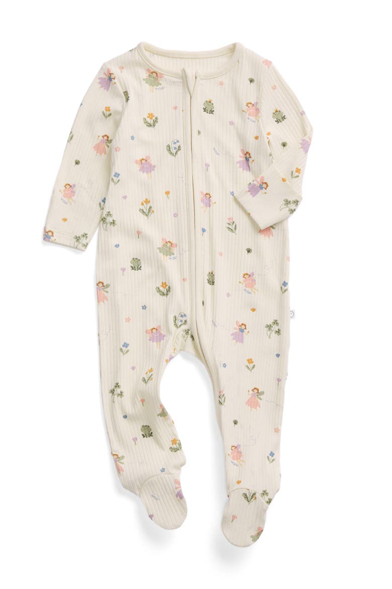 Ribbed Two Way Zip-Up Sleepsuit, Main, color, Gardenia & Fairy Orchard