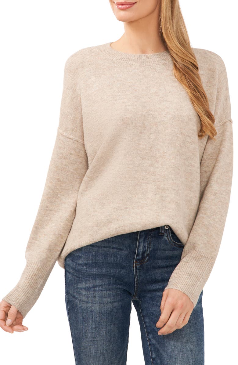 CeCe Heart Elbow Crewneck Sweater, Main, color, Oatmeal